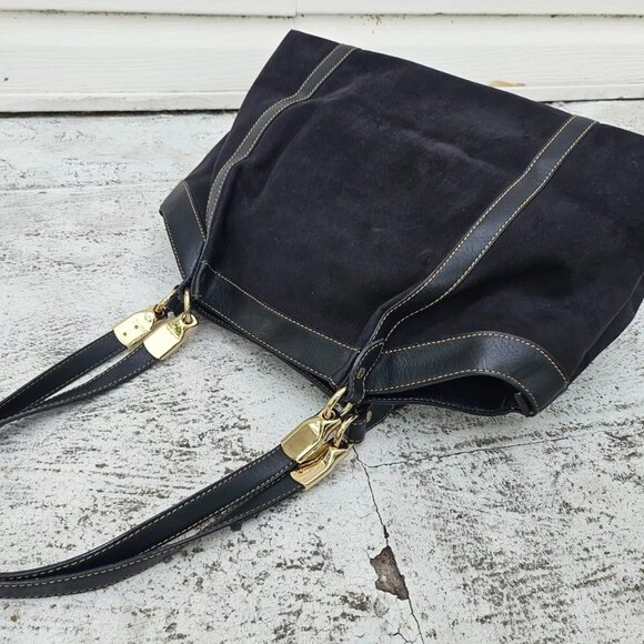 Liz Claiborne Women Handbag Black Faux Suede/Leather Shoulder Bag Multi Compartm - Picture 4 of 12